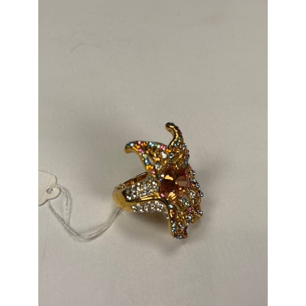 Gold Tone Multi Color‎ Rhinestone Filigree Butterfly Statement Cocktail Ring - Picture 5 of 9